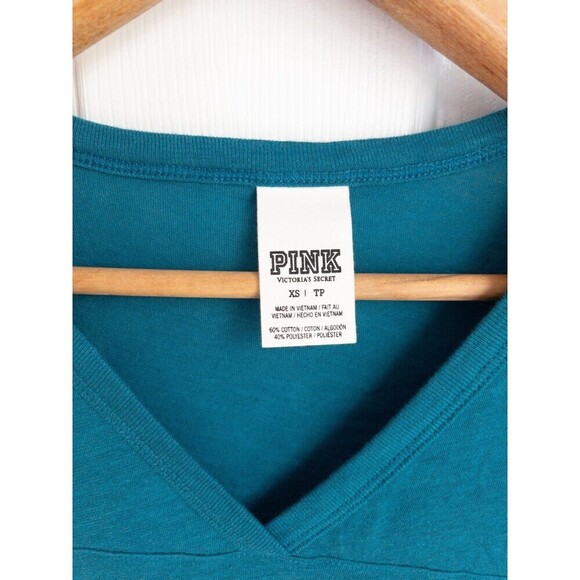 Victoria's Secret PINK teal and white V-neck t-shirt in excellent condition - Picture 4 of 6